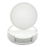 Getränkeuntersetzer von Alyssa mit Halter für Gläser, Getränke-Untersetzer Rund Untersetzer Leder Satz von 6, Verhindern Möbel Kratzer, Premium Tischuntersetzer (Weiß)