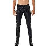 winying Herren Wetlook Skinny Hose Lack Leder Leggings Tights mit Bulge Beutel Stretch Kunstlederhose Slim Fit Gerader Schnitt Erotik Pants Schwarz M