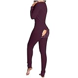 Zilosconcy Damen Schlafanzug Lang Baumwolle Overall Damen Elegant Sexy Strampler Damen Mit Öffnung Damen Body Einteiler Sexy Pyjama Herren Lang Lustig Mit Funktionale Geknöpfte Klappe Nightw