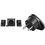 Logitech Z333 2.1 Lautsprecher-System mit Subwoofer, Satter Bass, 80 Watt Spitzenleistung, 3,5 mm & Hama Reisestecker zum Anschluss ausländischer Geräte an deutsche Steckdosen Reise-Adapter schw