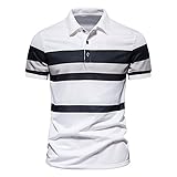 Poloshirt Herren Basic Spleißen Farbkontrast Kurzarm Herren T-Shirt Slim Fit Knopfleiste Taschen Herren Shirt Sport Kent-Kragen Golf Business Herren Freizeitshirt C-C03 L