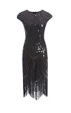 shoperama 20er Jahre Charleston Kleid Pailletten Fransen Flapper Gatsby 20's Fransenkleid Damen-Kostüm, Größe:S, Farbe:Schwarz/Schw