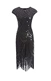 shoperama 20er Jahre Charleston Kleid Pailletten Fransen Flapper Gatsby 20's Fransenkleid Damen-Kostüm, Größe:XXL, Farbe:Schwarz/Schw