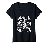 Damen Ukulele Spieler Katzen für katzenliebenden Ukulele Spieler T-Shirt mit V