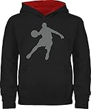 Shirtracer Kinder Sport Kleidung - Basketballspieler - 152 (12/13 Jahre) - Schwarz/Rot - Jungs Pullover 164 - JH003K - Kinder Hoodie Pullover für Jungen und M