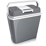 Brandson - Kühlbox elektrisch 24L – 230 V Netzspannung und 12 V KFZ Auto Bordspannung – kühlt und wärmt – Heizen max. 50°C – Herabkühlen 18°C unter Umgebungstemperatur - ECO Modus – Cool Grey