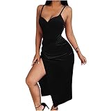 Oksea Damen Kleider V Ausschnitt Camisole Kleid Damen Maxikleider Damen Satin Kleid Damen Schlitz Lang Kleid Partykleid Damen Sommer Abendkleid Ballkleid Cocktailkleid Dress Damen Slim F