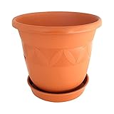 Blumentopf mit Untersetzer runder Pflanzkübel mit Untersetzer aus Kunststoff witterungsbeständiger Übertopf Blumenkübel Topf für Wohnung Garten Terrasse Balkon Terrakotta 15 cm D