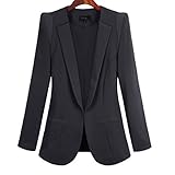 XIOUOUSD Fashion Damen Business Anzüge All-Match Blazer Jacken Kurz Slim Langarm Blazer, Schwarz , 48