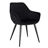 WOLTU Esszimmerstühle BH153sz-1 1x Küchenstuhl Wohnzimmerstuhl Polsterstuhl mit Armlehen Design Stuhl Samt Metall Schw