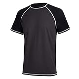 Satankud Herren LSF 50+ Rashguard Badeshirt kurzärmlig Sonnenshirt Badebekleidung Schwimmshirt, Jungen, T3 Charcoal Gray+Black, Larg