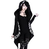 Gothic Punk Schwarz Lange Frauen Hoodies Sweatshirts 2020 Herbst Mond Druck Lange Hülse Hoodie Frauen Lose Mantel Mit Kapuze Sweatshirt (XXXXXL)