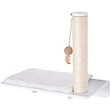 PawHut Katzenliege mit Kratzbaum, Katzenregal, Plüschauflage, MDF, Weiß, 55 x 30 x 50