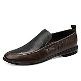 MTnoble Loafers Klassischer Slip auf Müßiggänger for Männer Leichte lässige Normalschuhe Echtes Leder Schürze Toe Pull Tap Niedrige Ferse rutschfest (Color : Dark Brown, Size : 38 EU)