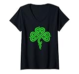 Damen Pretty Celtic Knot Style Shamrock Irish Pride T-Shirt mit V