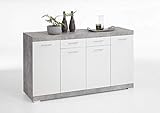Wohnorama Bristol 4 XL Kommode 4-TRG 2 Schubkästen von FMD Beton/Weiss Edelg