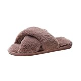 dihui Kuschelige Home rutschfeste Slippers,Damen-Plüschbaumwollhausschuhe, Winterhauskreuz-Plüschbaumwollhausschuhe-rote Bohnen Paste_40-41,Baumwollp