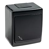 asvendo Aufputzserie / Lichtschalter / Doppelschalter / Steckdose 1-fach / 2-fach / 3-fach / IP 44 / feuchtraumgeeignet / schwarz (Wechselschalter)