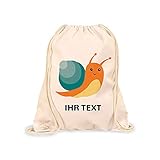 STEMPEL-FABRIK Turnbeutel Natur mit Aufdruck - Schnecke - Personalisiertes Geschenk - Stoffbeutel aus Baumwolle - Sportbeutel - Rucksack mit Tiermotiv - Jutebeutel- Kinderrucksack - Geschenk