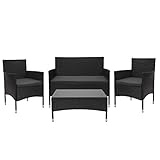 Mendler Poly-Rattan Garnitur HWC-F55, Balkon-/Garten-/Lounge-Set Sofa Sitzgruppe - schwarz, Kissen dunkelg