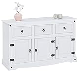 CARO-Möbel Sideboard Rural im Mexiko Stil weiß lasiert Kommode Kiefer massiv mit 3 Schubladen und 3 Tü