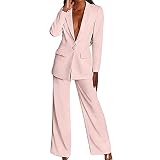 Saoidnier Damen 2Pcs One Button Blazer Anzug Set Langarm Palazzo Hosen Business Büro Arbeit Lässige Dame Anzüge (Pink, Small)