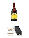 Cardenal Mendoza spanischer Brandy 0,7 Liter + Cognacglas/Schwenker Stölzle 6 Gläser - 103/18 + Schiefer Glasuntersetzer eckig 6 x ca. 9,5 cm D