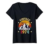 Damen Geburtstag Shirt für Herren Damen 48 Jahre alt Retro Vintage 1974 T-Shirt mit V