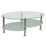 ts-ideen Glastisch Beistelltisch Couchtisch oval Edelstahl mit 8 mm ESG Sicherheitsg