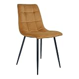 Esszimmerstühle aus Stoff, Samt, stilvolle Stühle mit schwarzen Metallbeinen, für Wohnzimmer, Küche, Theke, Lounge, Senfgelb, 2 Stück