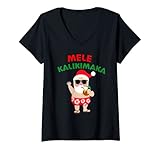 Damen Mele Kalikimaka Weihnachten Hawaiian Santa Weihnachten T-Shirt mit V