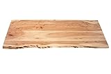 SAM Tischplatte 140x60 cm Curt, Holzplatte aus Akazienholz massiv + naturfarben + lackiert, stilvolle Baumkanten-Platte, pflegeleichtes Unik