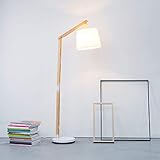 Lightbox Stehlampe 1 flammig Stehleuchte Stoffschirm schwenkbar 1,6m Höhe Fußschalter Leselicht 1x E27 Metall/Holz/Textil, braun/weiß