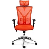 TPFLiving Premium XL Bürostuhl Zeus, ergonomischer Schreibtischstuhl | Inkl. verstellbare Lordosenstütze | Atmungsaktives Mesh-Material | Schwerlast Chefsessel | Belastbar bis 200 kg | Farbe: Orang