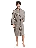 SIORO Bademantel Herren Kurz, Hausmantel Herren mit Zwei Taschen und Gürtel, Flauschig Schalkragen Morgenmantel Herren, Falcon Grey M