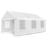 Nexos Hochwertiges Festzelt Partyzelt Pavillon 4x6 m weiß mit Seitenteilen für Garten als Unterstand Plane wasserdicht PE Dach 180 g/m² S