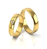 JC Trauringe Gold 585 Paarpreis Poliert I Eheringe 4,5 mm in traumhaftem Herz Design I Partnerringe Gelbgold mit Gravur in edler Schatulle I 2 Hochzeitsringe Herrenring & Damenring mit Steinen I PL314