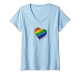 Damen LGBT Gay Lesben Bi Trans Pride Rainbow Heart Ich bin ein Verbündeter T-Shirt mit V