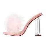 MissHeel Feather Summer Sandals with Chunky Heels Sexy High Heels Princess Pink EU 39