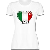 Länder Fahnen und Flaggen - Italien Herz Vintage - S - Weiß - Italien Trikot 2021 - L191 - Tailliertes Tshirt für Damen und Frauen T-S