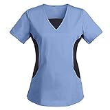 Angel＆J Kasack Damen Pflege Uniformen Nurses Tops Schlupfkasack mit Taschen V-Ausschnitt Uniform Farban Spleißen T-Shirt Krankenhaus Arbeitskleidung