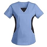 Angel＆J Kasack Damen Pflege Uniformen Nurses Tops Schlupfkasack mit Taschen V-Ausschnitt Uniform Farban Spleißen T-Shirt Krankenhaus Arbeitskleidung