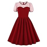 Wellwits Damen Rosa Pom Pom Chiffon Weihnachten Rot Vintage Cocktailkleid, wein, 34