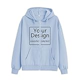 FangYuan Custom Zip Up Hoodie Frauen Anpassen personalisierte Jacke Customized Print Foto Text DIY Hoodie Sweatshirts,Hellblau,