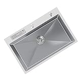 JYHW Sink 304 Handgefertigte Becken Single Slot Mit Messerhalter Verdickte Küche Edelstahl-Wannen-Waschbecken 68 × 45