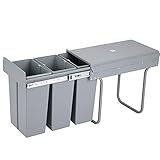 Abfallsammler 3 x 10 Liter, Abfalleimer Einbauabfallsammler Mülleimer Trennsystem Abfallsystem Mülltrennsystem mit 3 Inneneimern aus Kunststoff, für Küche, 48 x 26 x 42