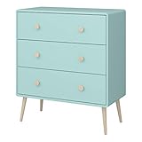 Loft24 A/S Kinder Kommode Schrank Sideboard Anrichte Skandinavisches Design Kindermöbel MDF Holzbeine Eiche 81 x 39,5 x 92,4 cm (cool Mint, 3 Schubladen)