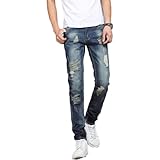 Capabes Herren Slim Straight Jeans Trendige zerrissene und Bequeme All-Match-Europäische und amerikanische Nostalgische Denim-Hose 29