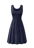 Yming Damen Elegant Rundhals Kleid Sommerkleid Ärmellos Midikleid Marineblau M