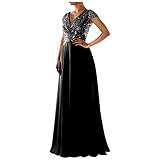 Vectry Damen Weihnachtskleid Winterkleid Pailletten V-Ausschnitt Maxi Langes Kleid Ärmelloses Chiffonkleid Abendkleid Cocktailkleid Taillenkleid Elegant Partykleid Festlich Kleid Hochzeitsk